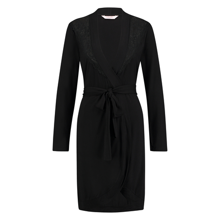 Modal Lace Bathrobe, Czarny