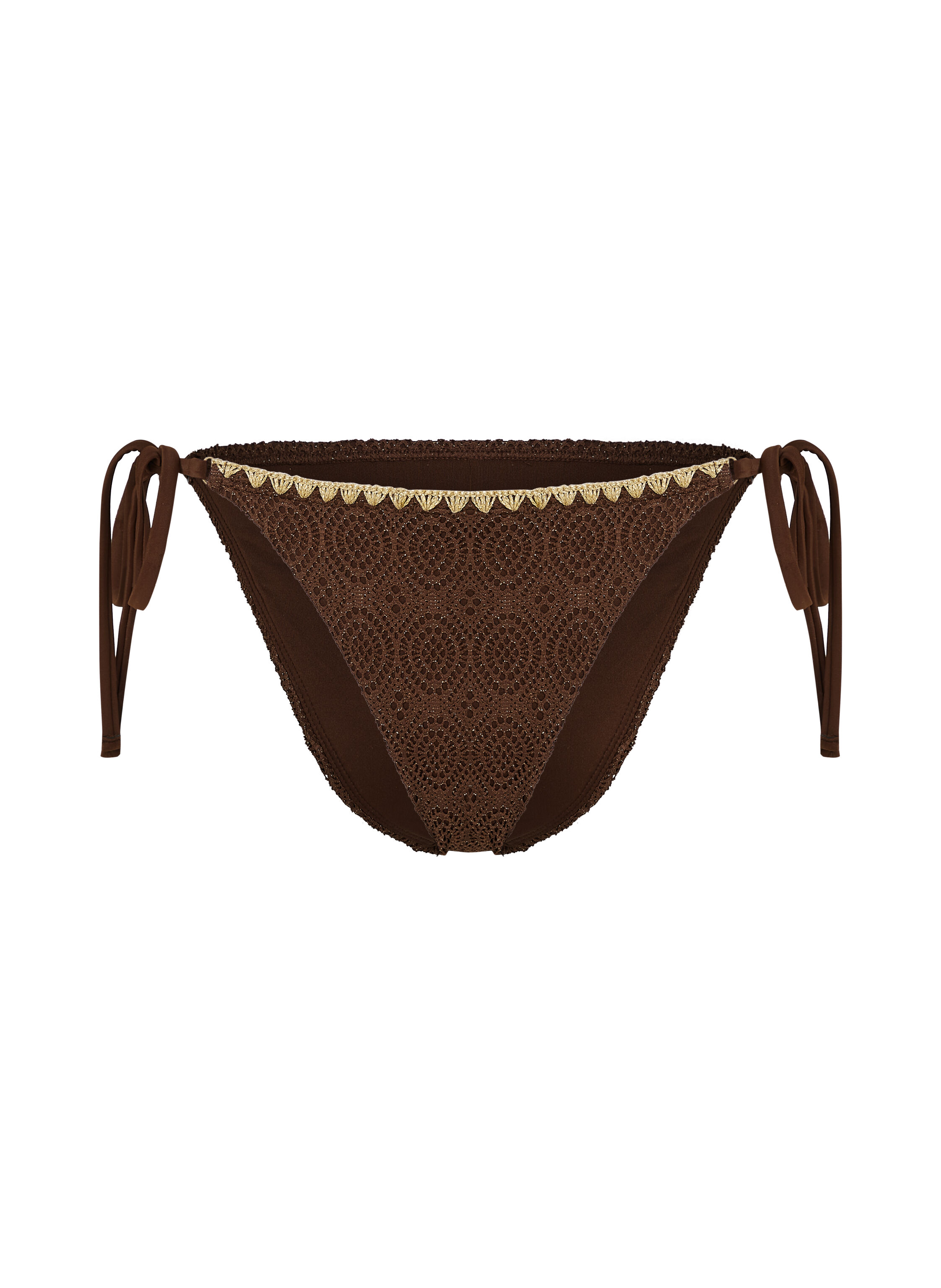 Majtki Bikini Cheeky Tanga Crochet, Brązowy