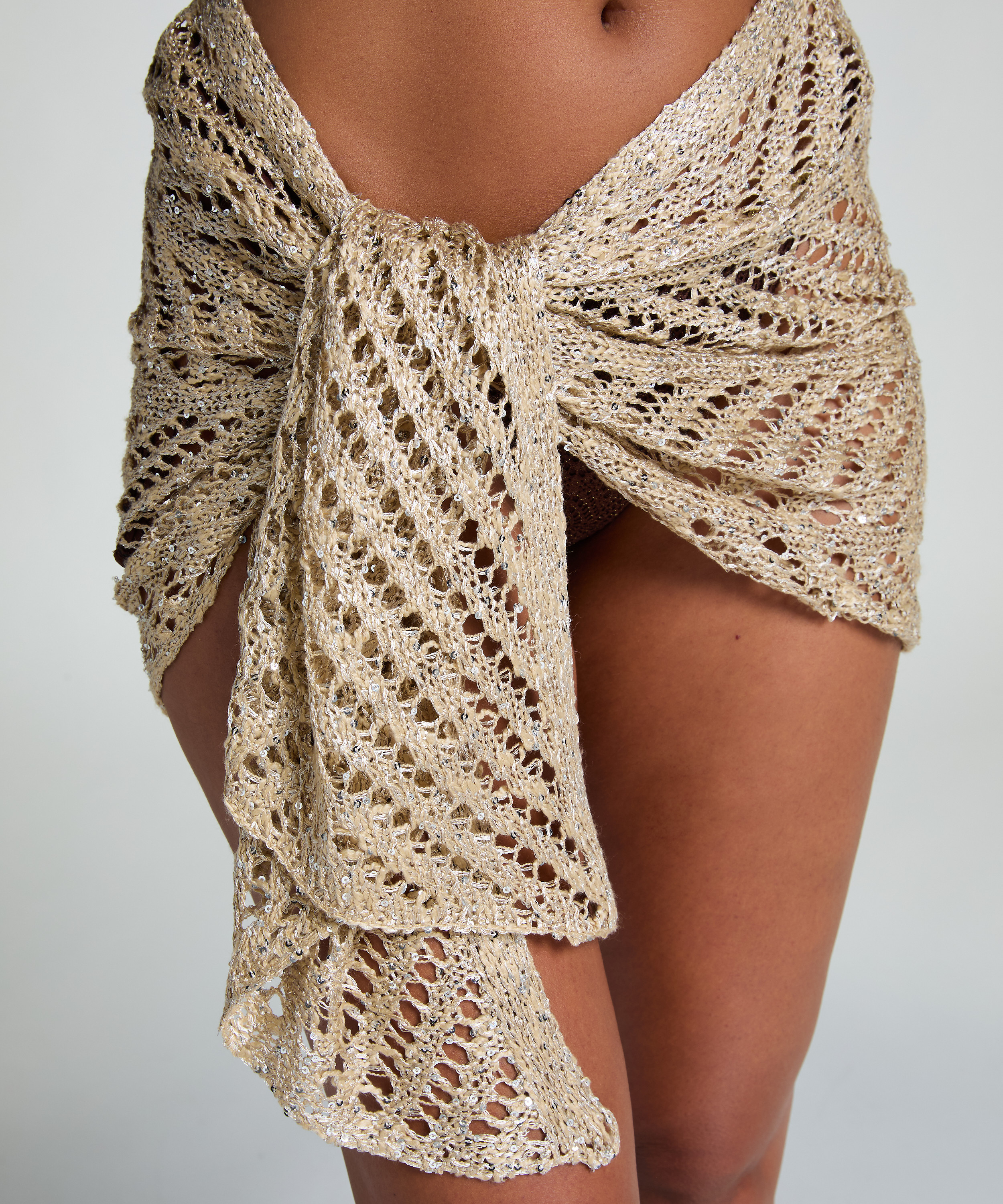 Pareo plażowe z cekinami, Beżowy, main