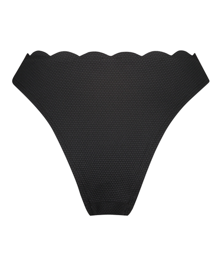 Majtki Bikini Wysoko Krojona Scallop, Czarny