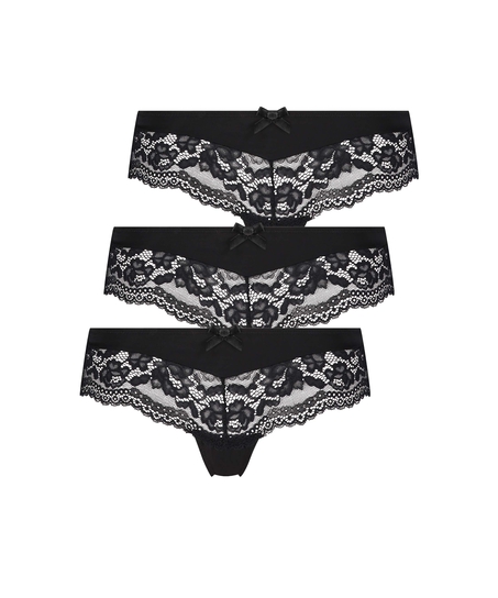 3 pary szortów brazylianów Valencia, Czarny