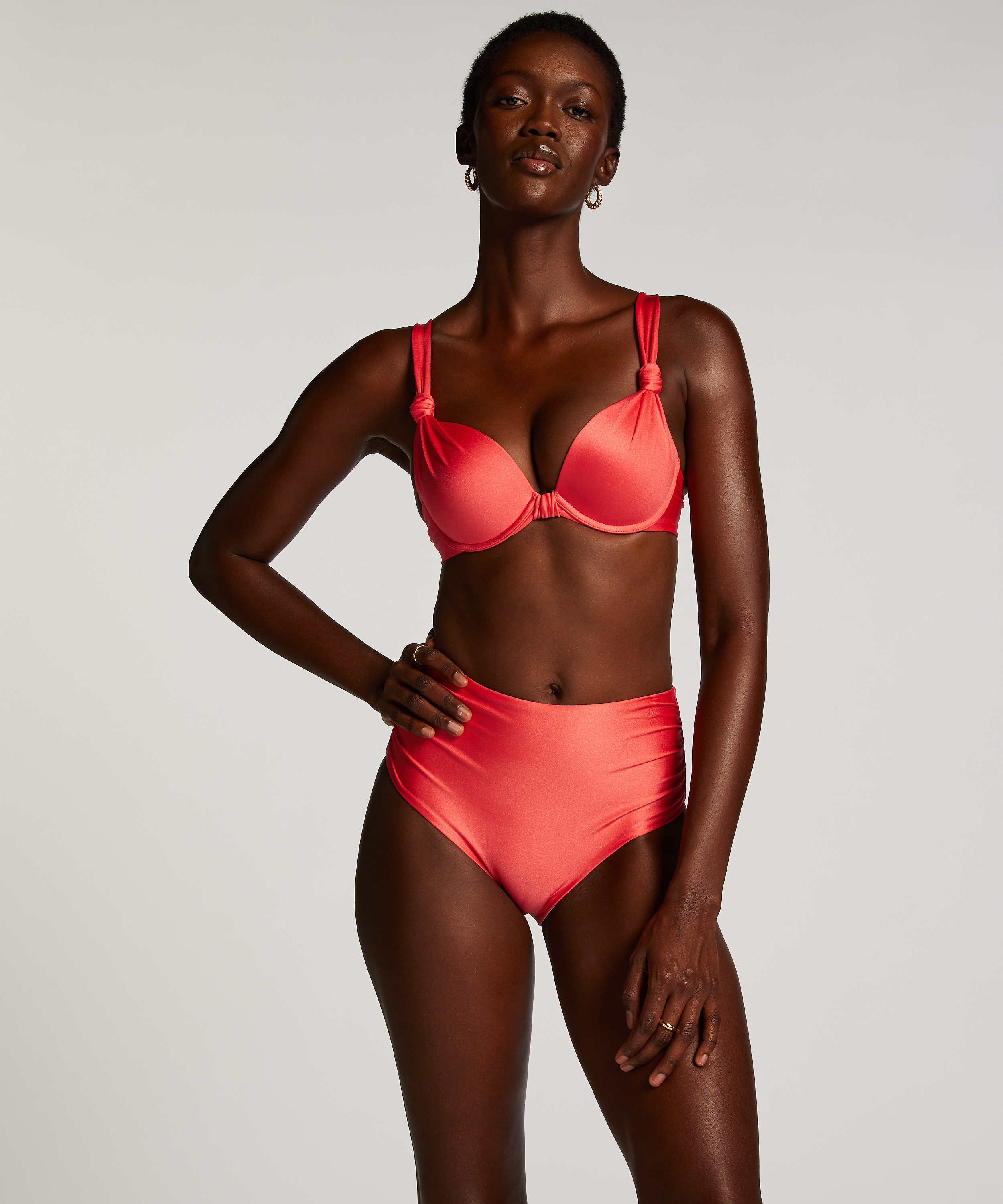 Usztywniany top bikini z fiszbinami Luxe miseczka E+, Czerwony, main