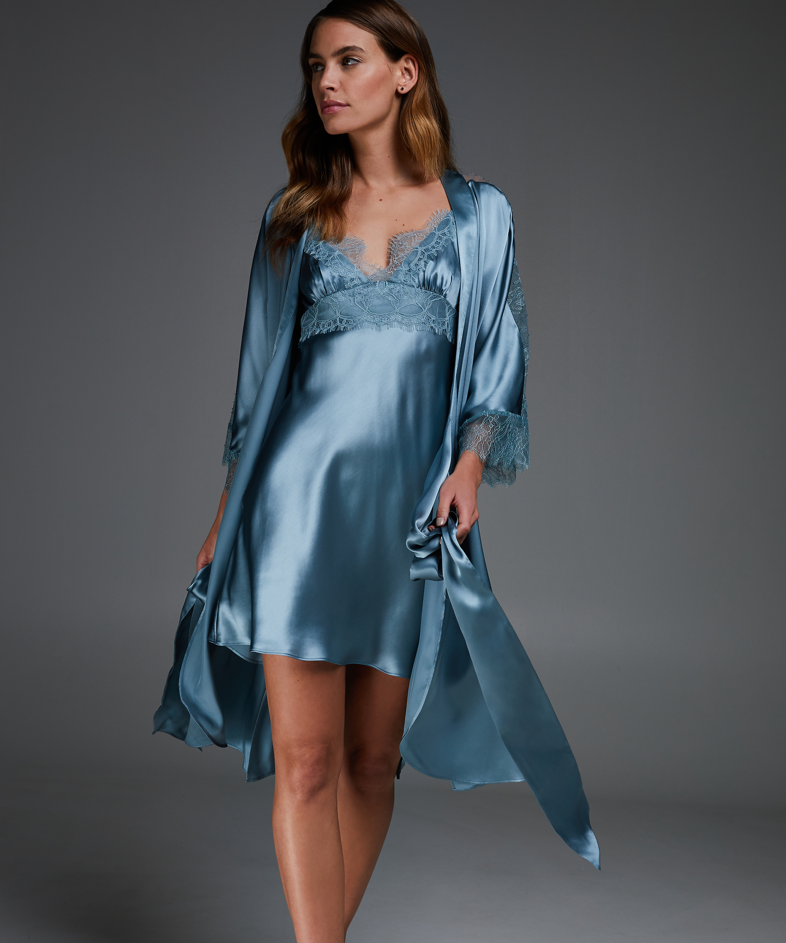 Silk Lace Kimono, Niebieski, main