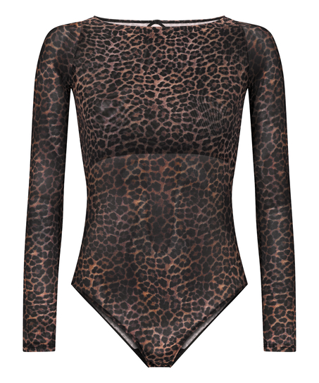 Body Tara Leopard z długim rękawem, Czarny