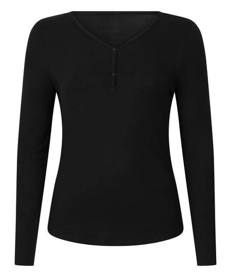 Bluza piżamowa Henley z długim rękawem, Czarny