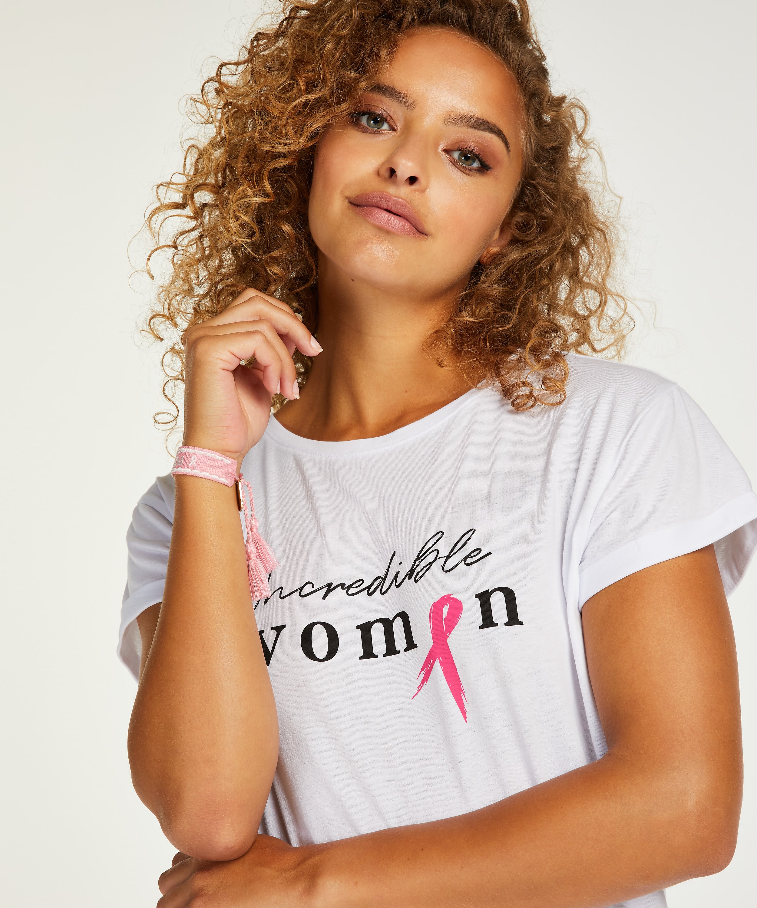 Top z kr&oacute;tkim rękawem Pink Ribbon, Biały, main