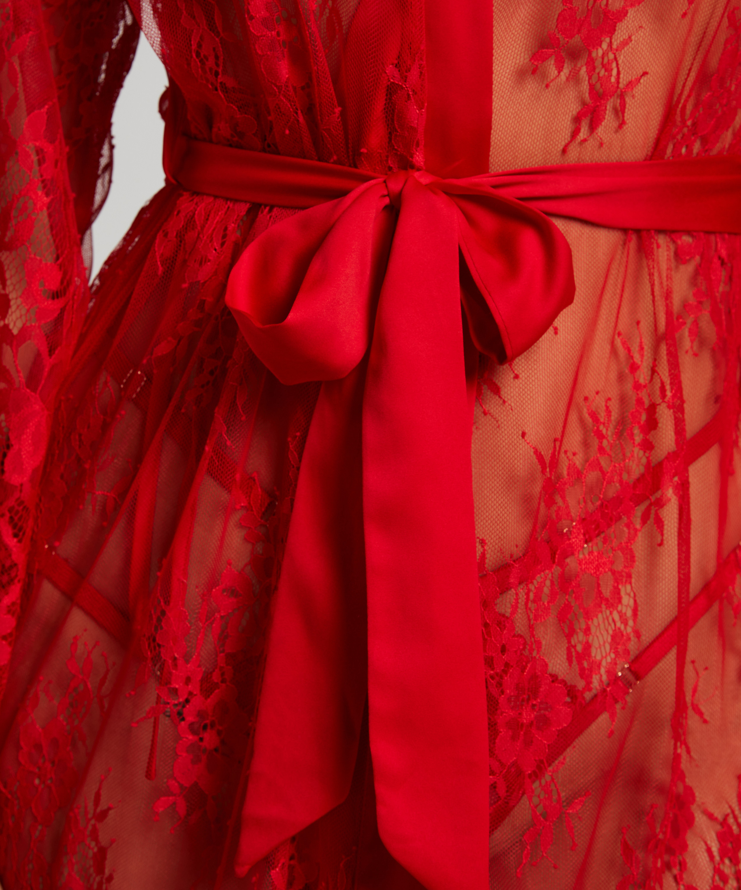 Długie kimono z koronką, Czerwony, main