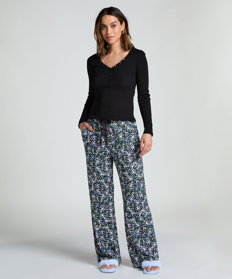 Top piżamowy z długimi rękawami, Czarny