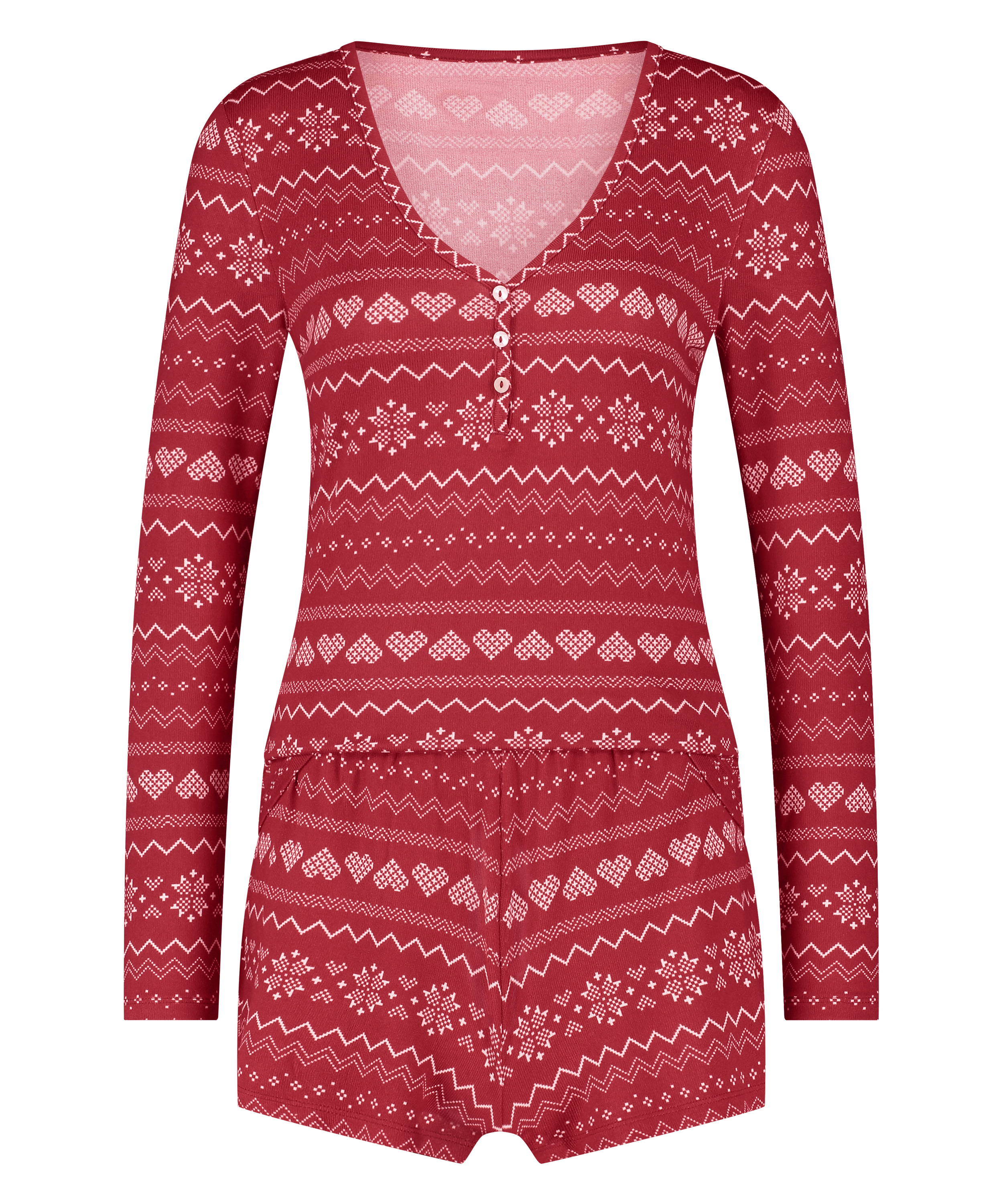 Koronkowa piżama z długim rękawem, Czerwony, main