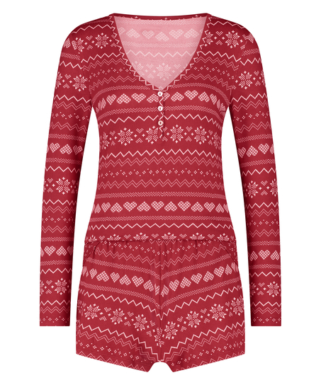 Koronkowa piżama z długim rękawem, Czerwony