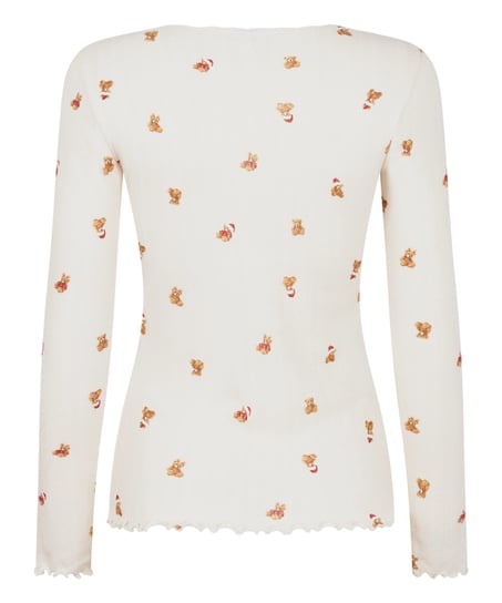 G&oacute;ra od piżamy z długim rękawem Pointelle, Biały