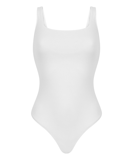 Prążkowane bawełniane body, Biały