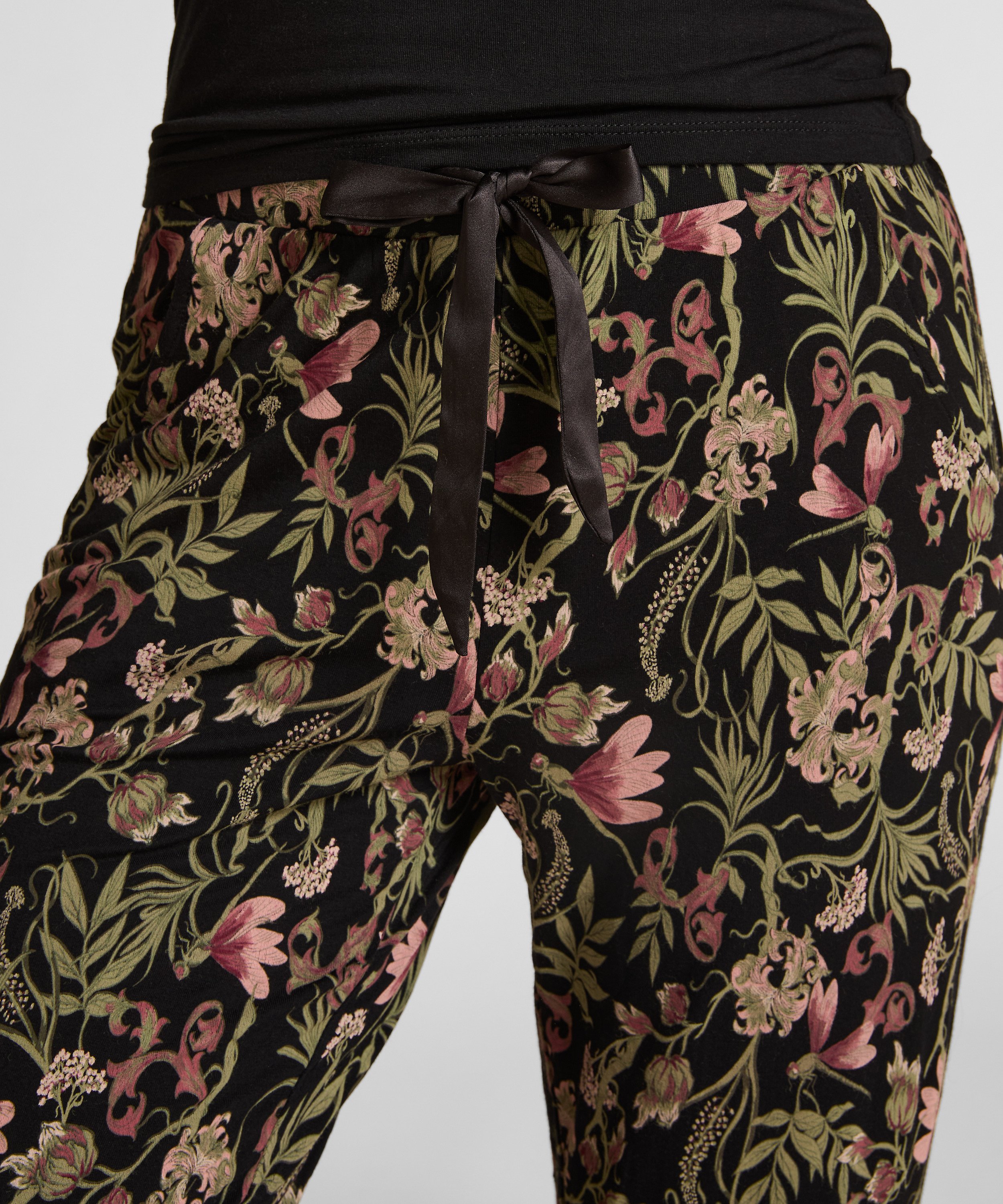 Spodnie piżamowe z dżerseju, Czarny, main