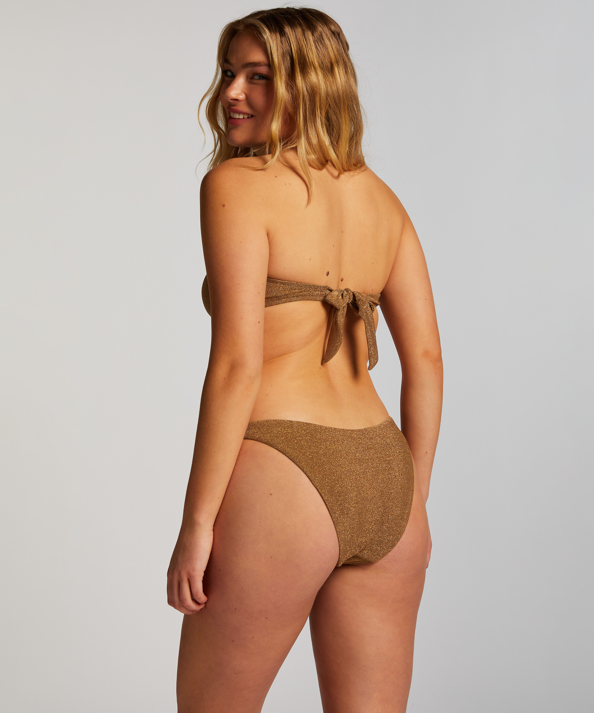 Majtki Bikini Wysoko Krojona Goldie Shimmer, Żółty, main
