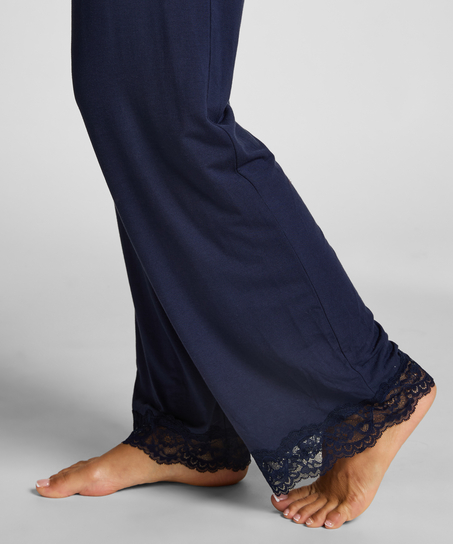 Koronkowa piżama z długim rękawem, Niebieski