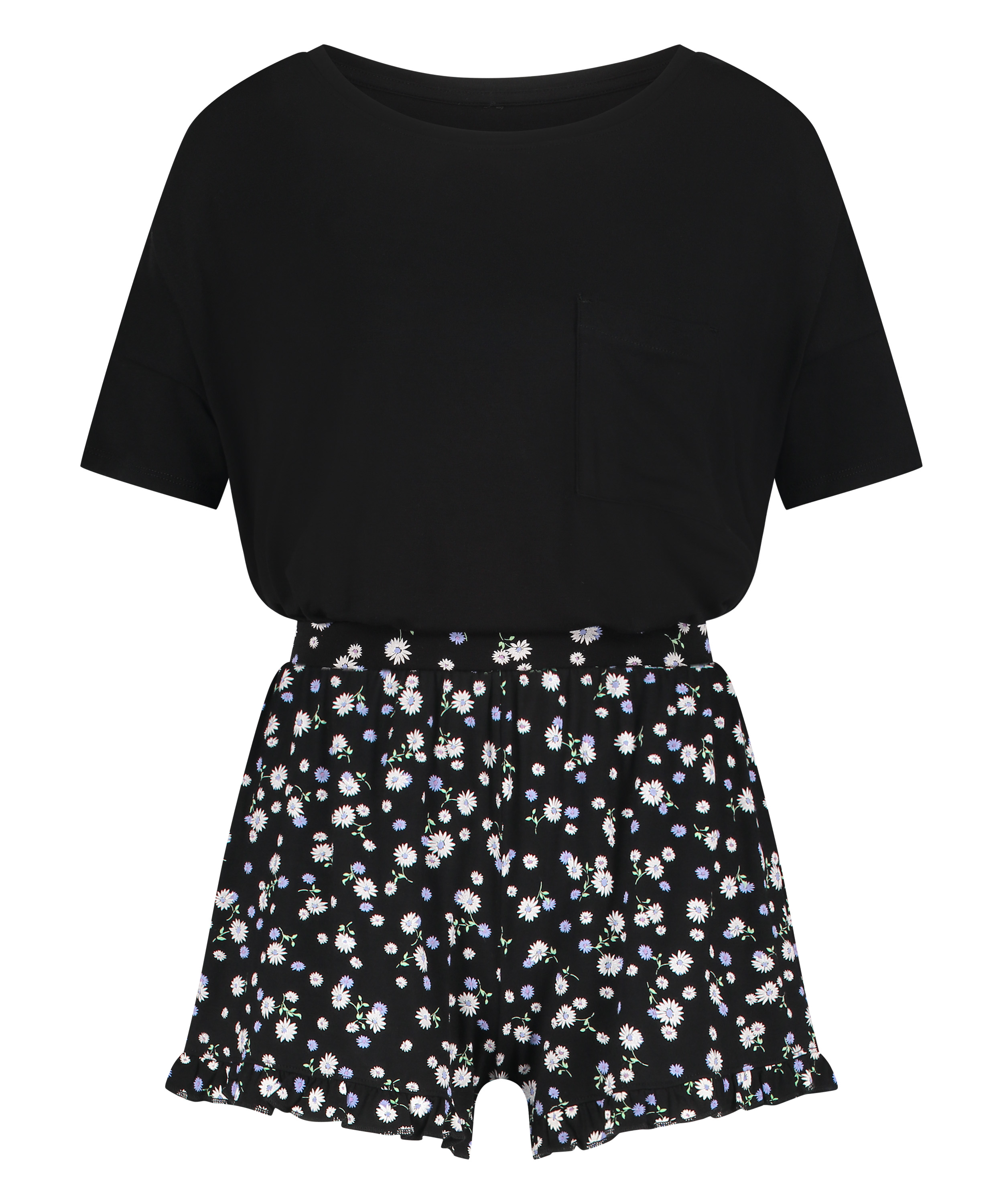 Zestaw piżamowy z szortami, Czarny, main