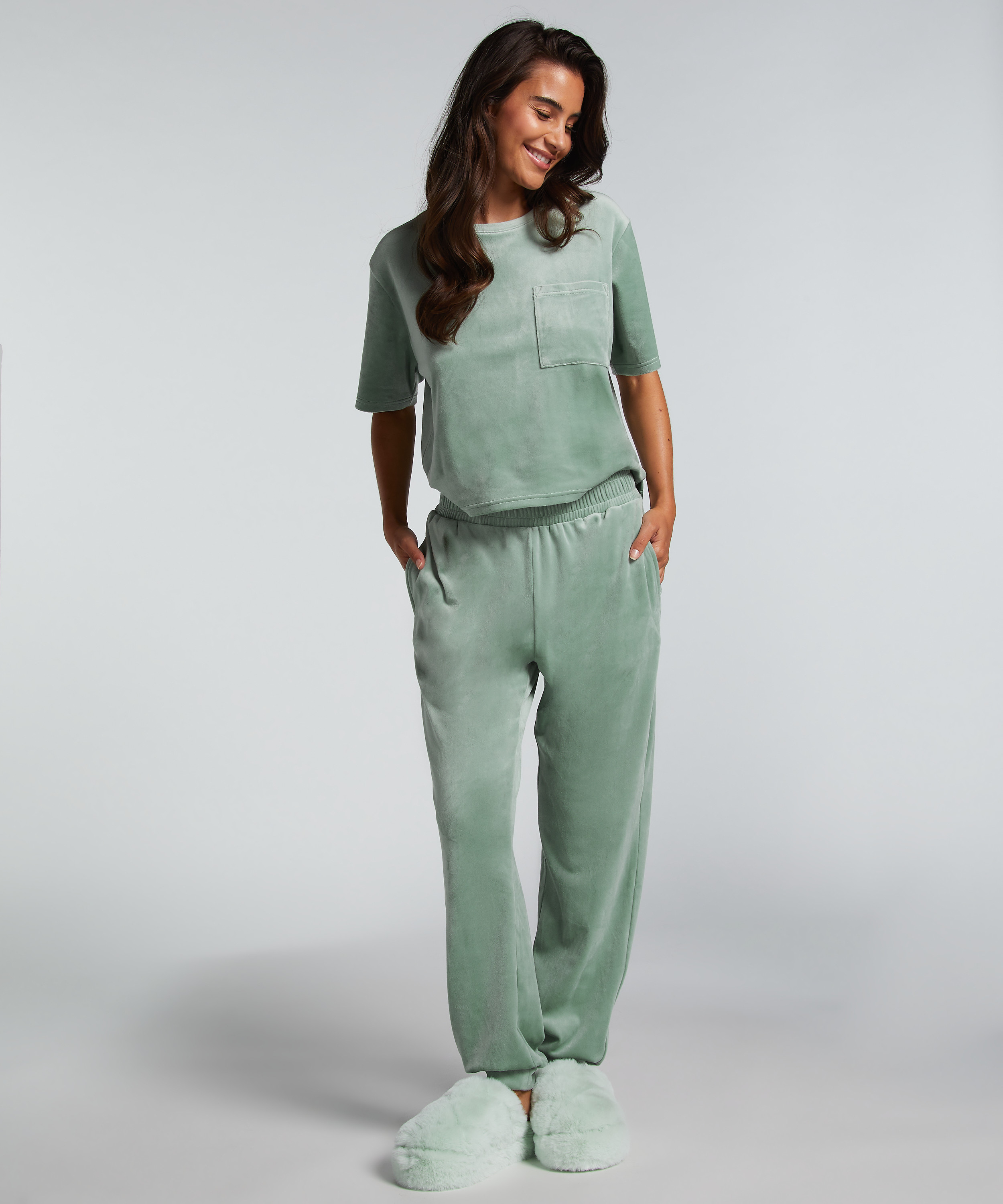 Petite Joggery welurowe, Zielony, main