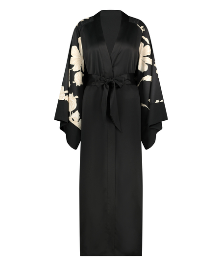 Satynowe kimono Bloom, Czarny