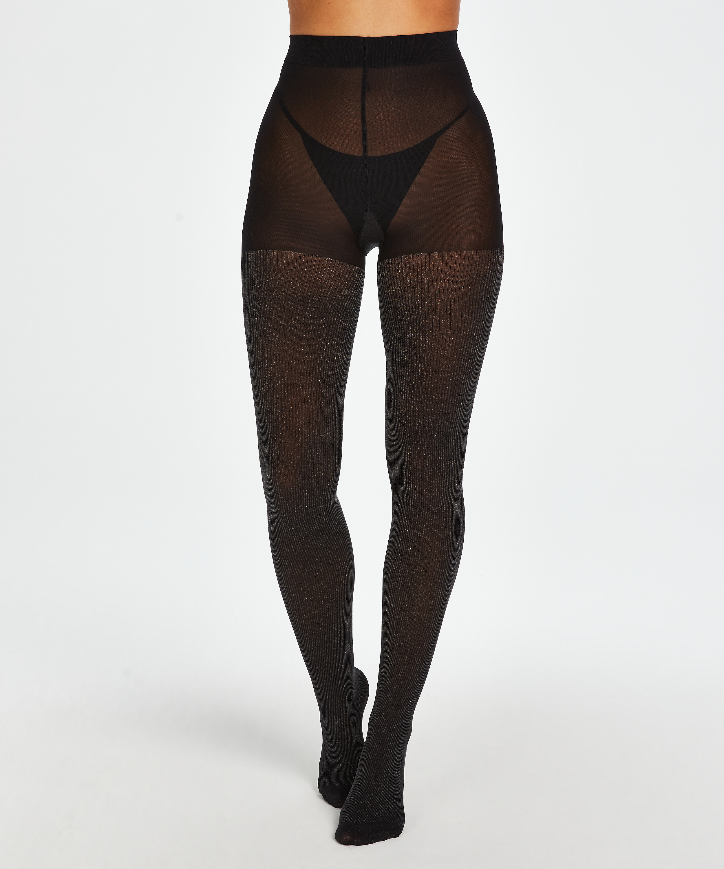 70 Denier Ribbed Lurex Tights, Czarny, main