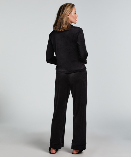 Bluza z długimi rękawami z weluru, Czarny