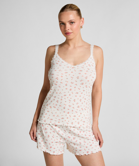 Prążkowana koszulka na ramiączkach, Biały