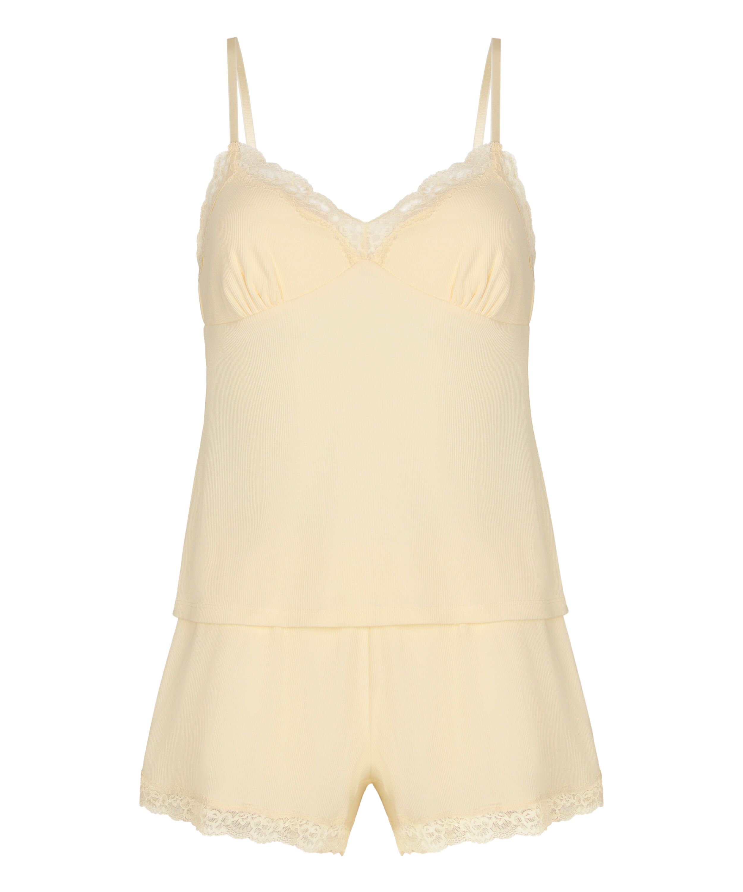 Komplet Piżamy Jersey Koronka, Ż&oacute;łty