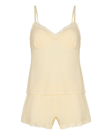 Komplet Piżamy Jersey Koronka, Ż&oacute;łty