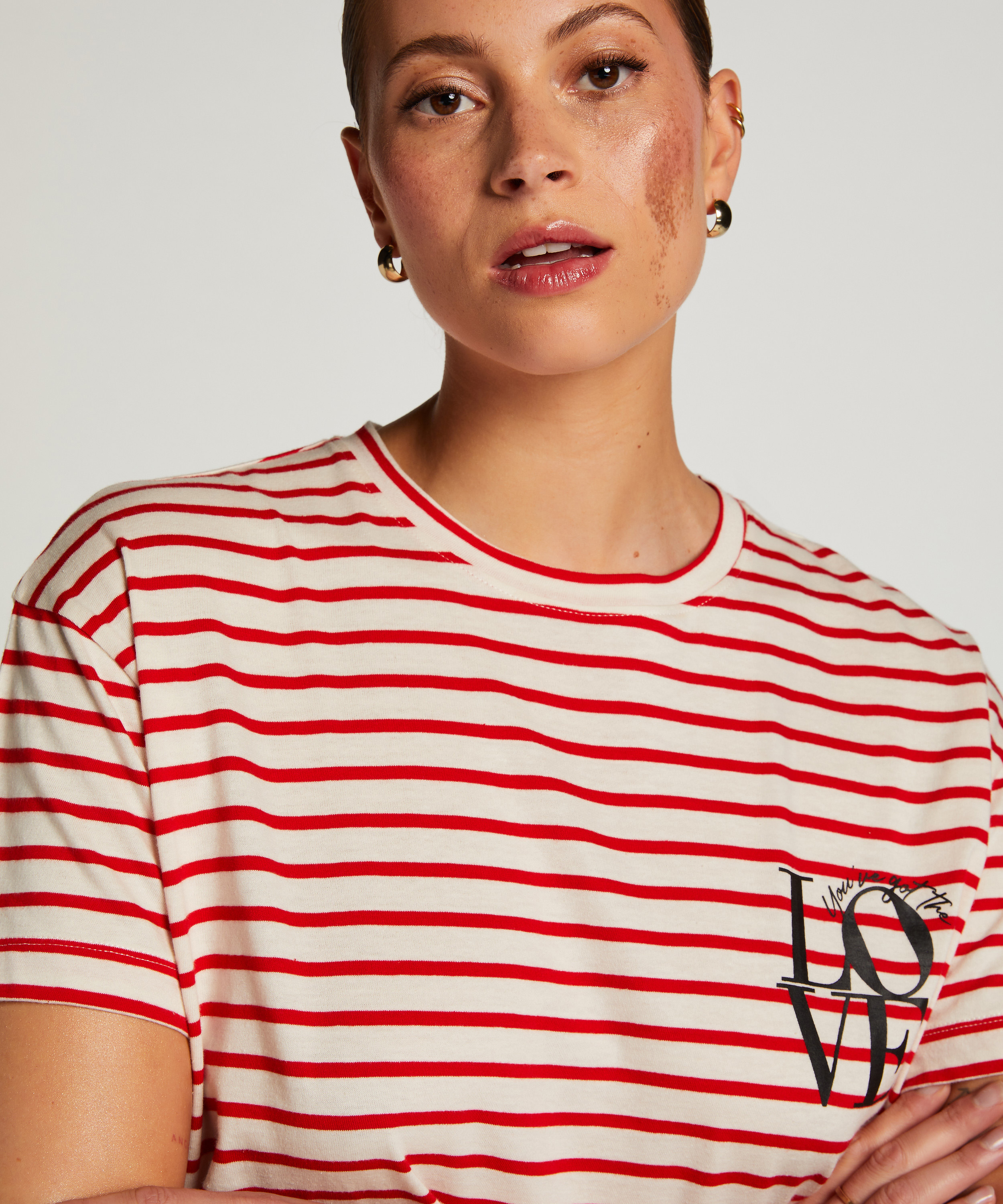 Koszula nocna z okrągłym dekoltem, Czerwony, main