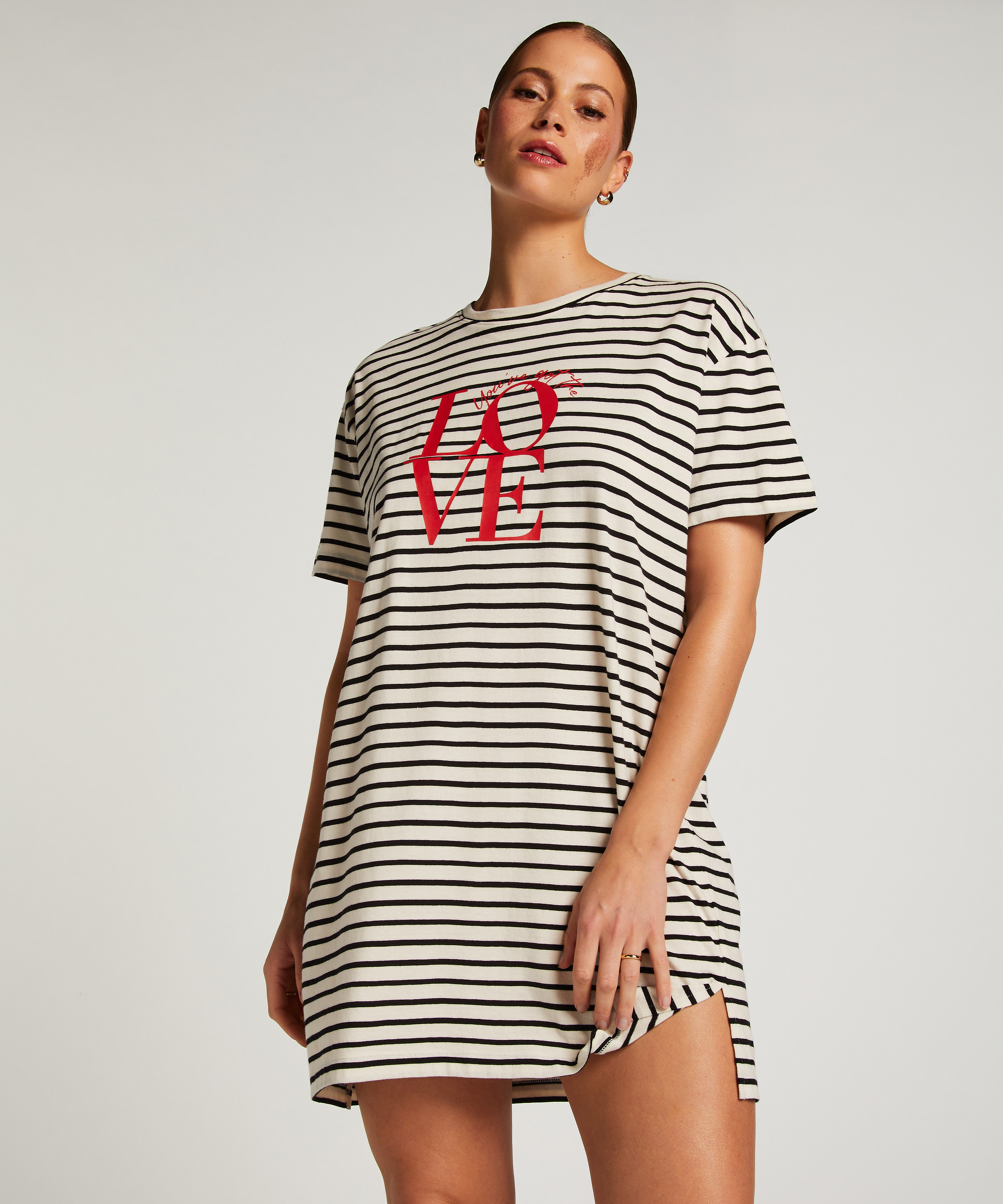 Koszula nocna z okrągłym dekoltem, Czarny, main