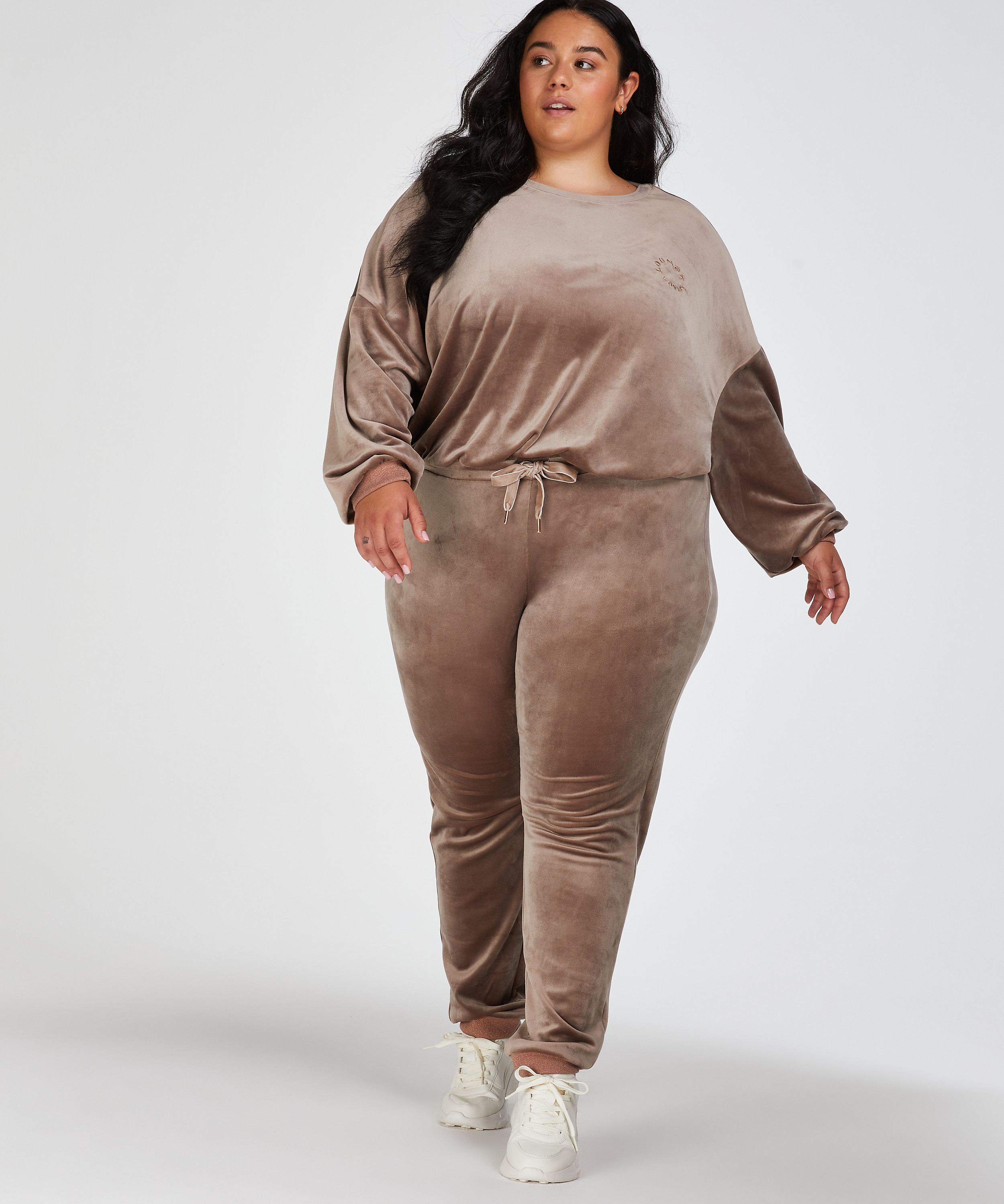 Top z weluru i lureksu, Brązowy, main