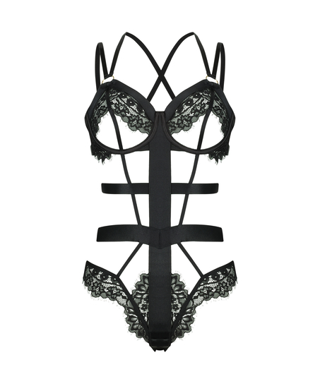 Body z otwartym krokiem Flora Private, Czarny