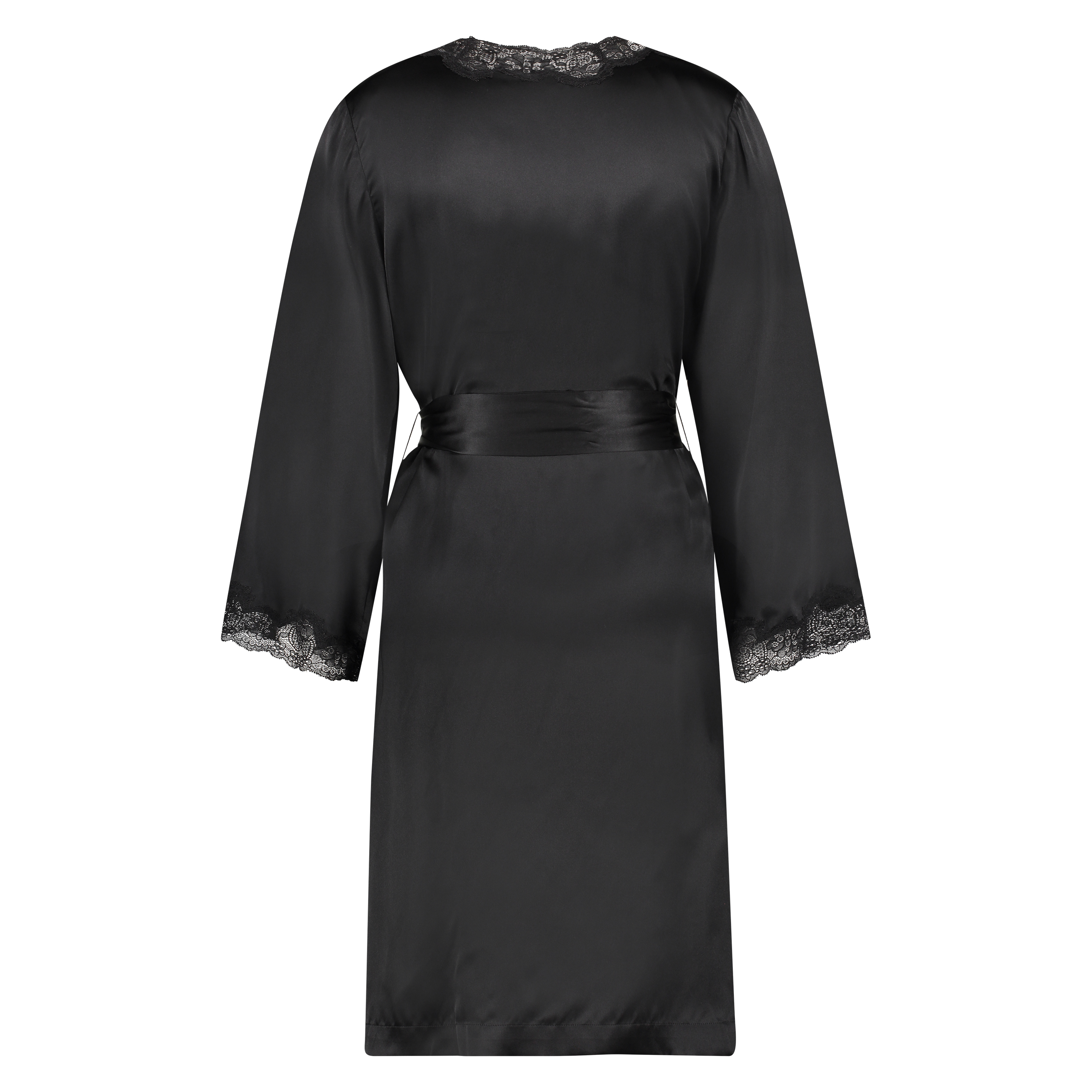 Jedwabne koronkowe kimono, Czarny, main