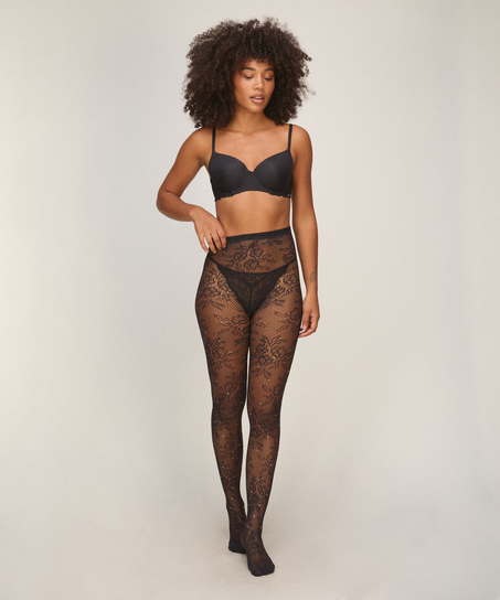 Tight Allover Lace Rhinestones, Czarny