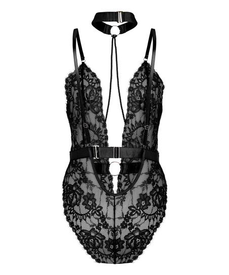 Body z otwartym krokiem Brandy Private, Czarny