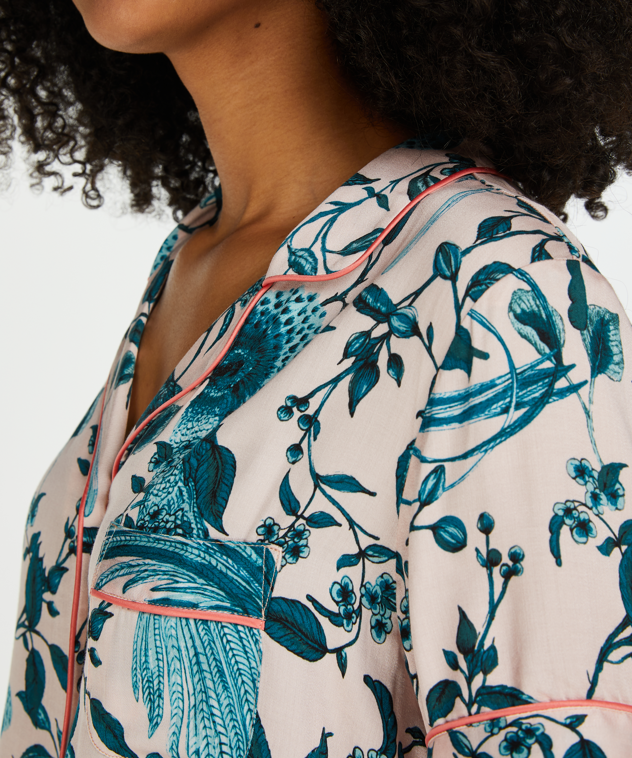 Woven Pyjama Jacket Short Sleeves, Różowy, main