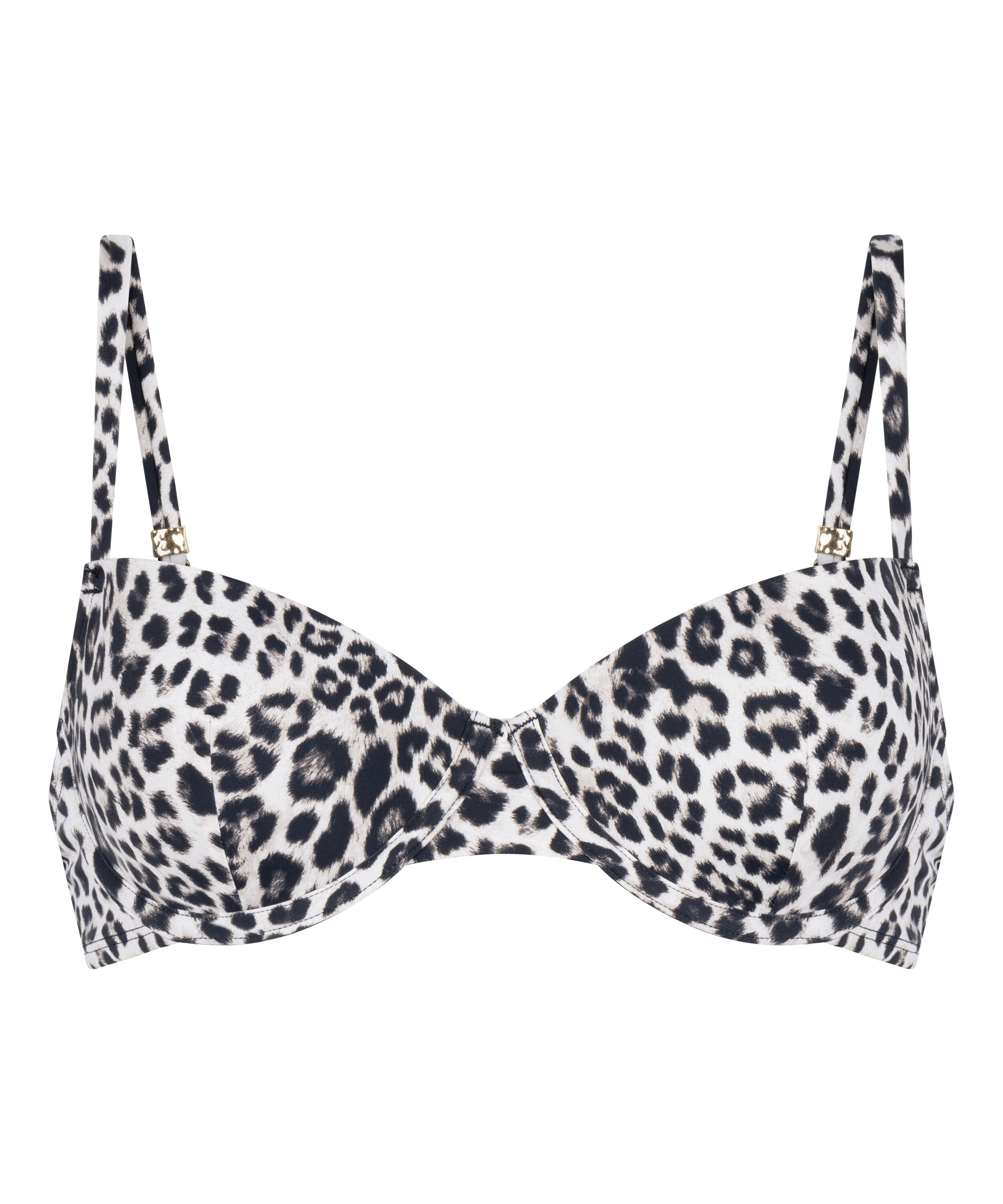 Biustonosz Bikini z Fiszbinami i Wkładkami Leopard, Czarny