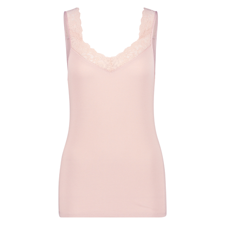 Podkoszulek prążkowany z koronką, R&oacute;żowy