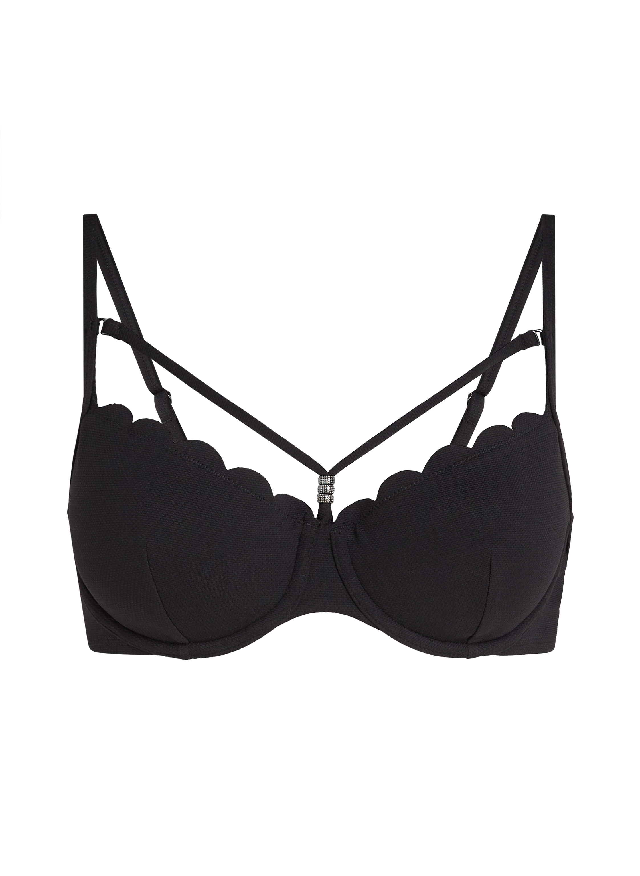 Usztywniany top bikini z fiszbinami Scallop, Czarny, main