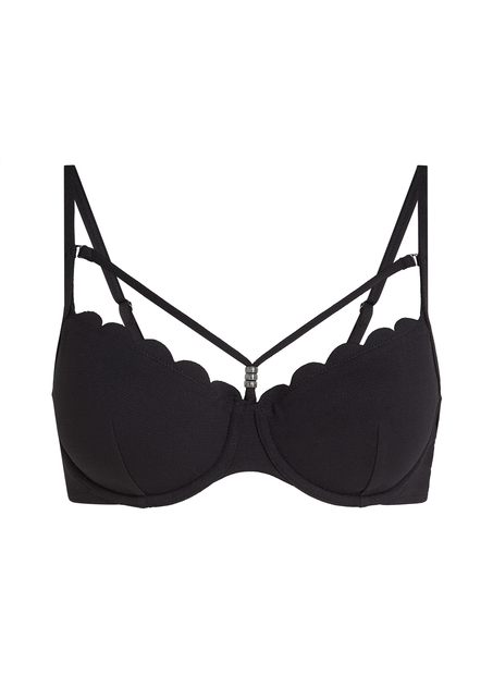 Usztywniany top bikini z fiszbinami Scallop, Czarny