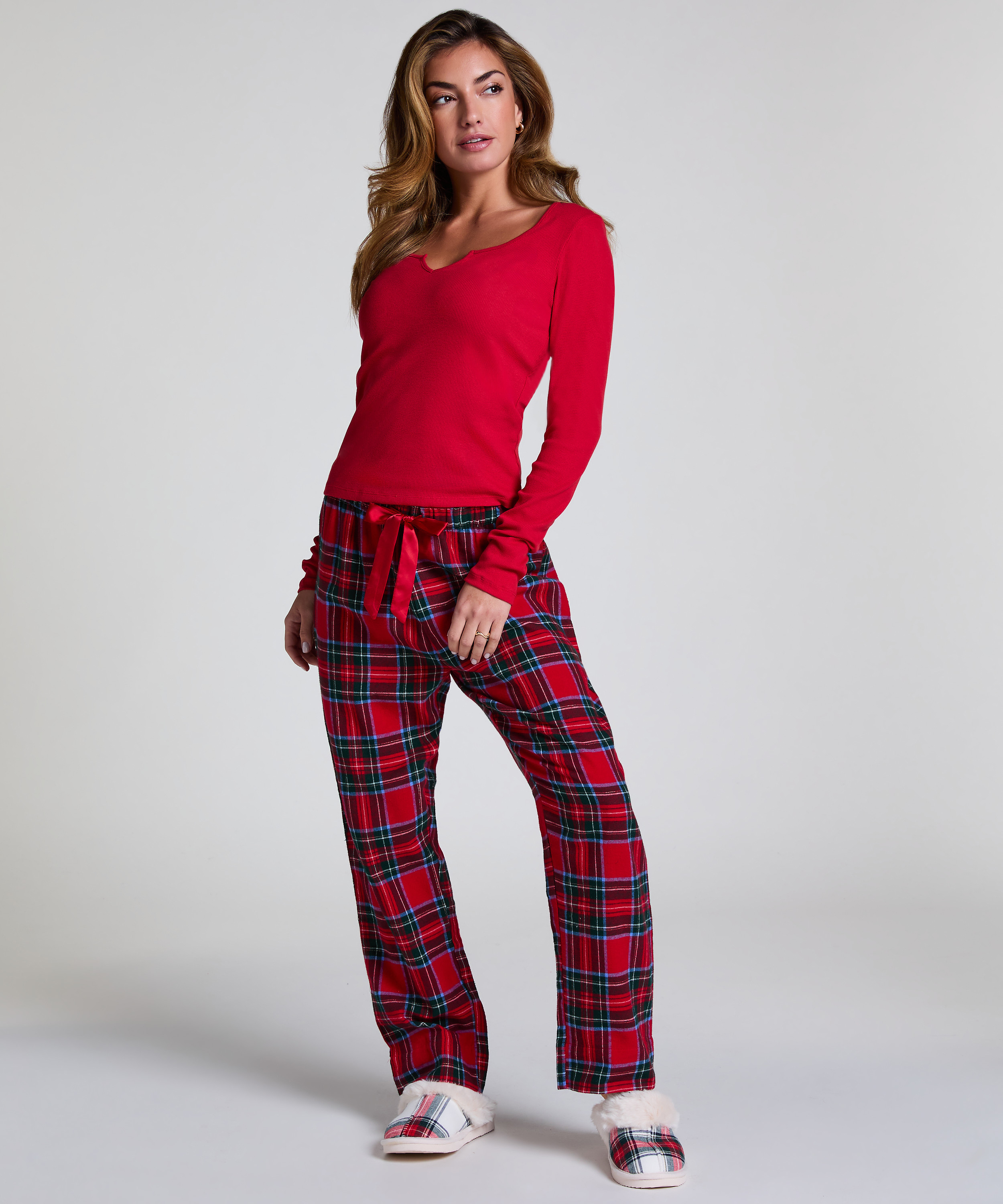 Top V-neck long sleeves, Czerwony, main