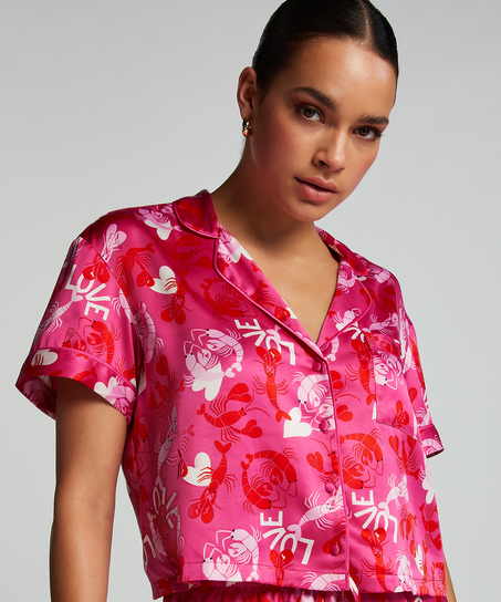 Satynowa narzutka Peppers z krótkim rękawem, Różowy