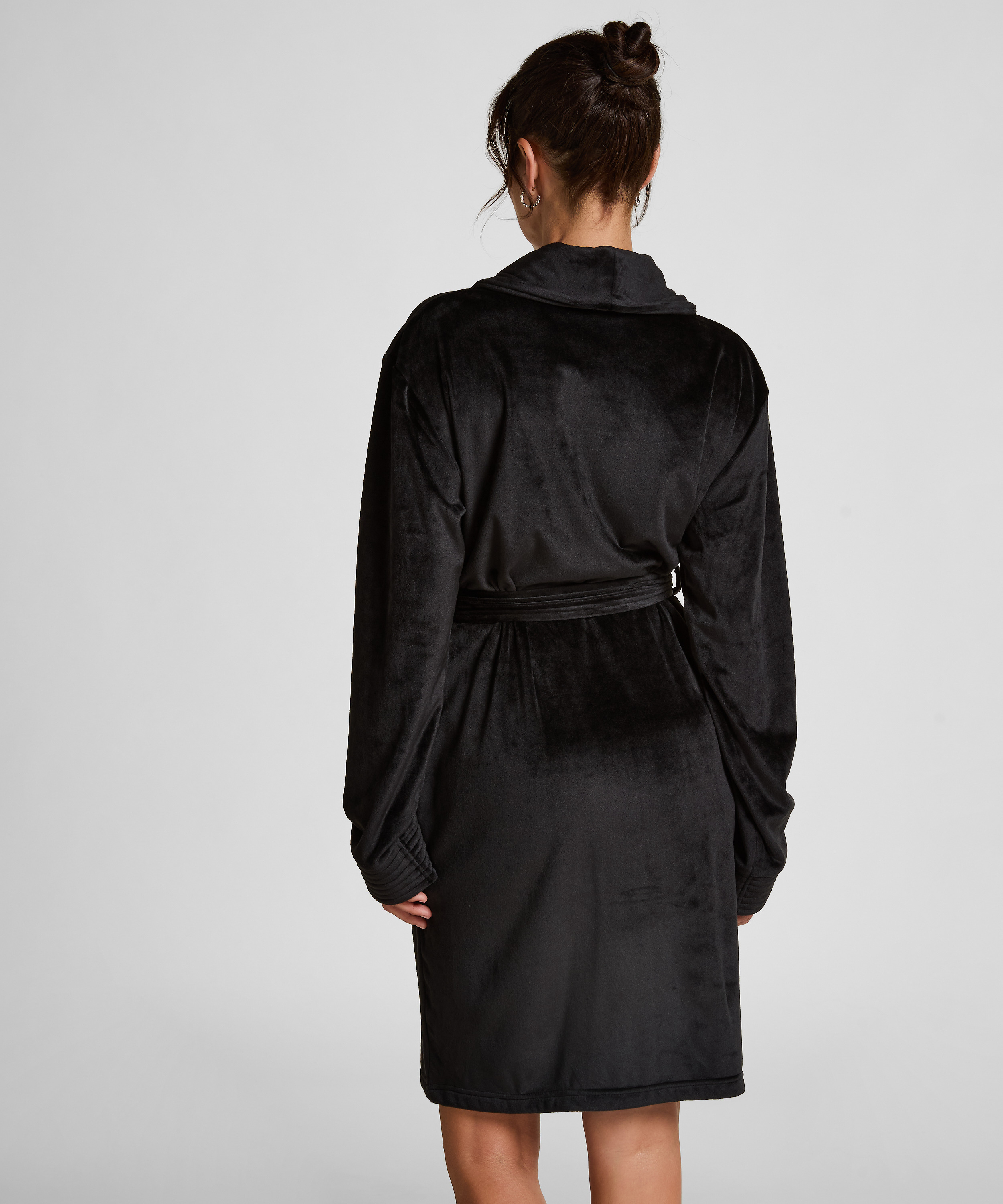 Kr&oacute;tki szlafrok welurowy, Czarny, main