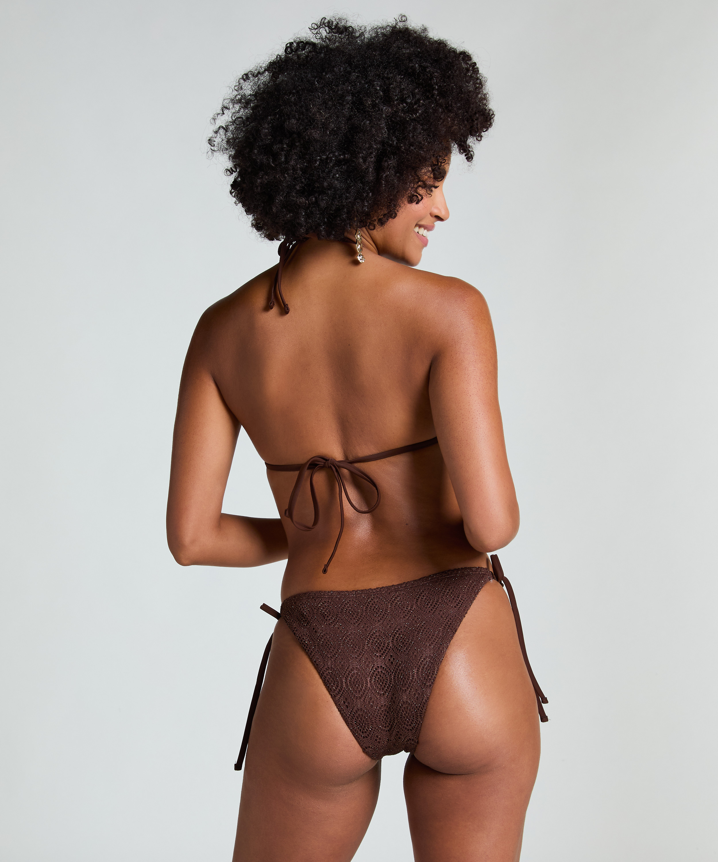 Majtki Bikini Cheeky Tanga Crochet, Brązowy, main