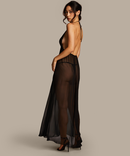 Halka z satyny i szyfonu Lily, Czarny