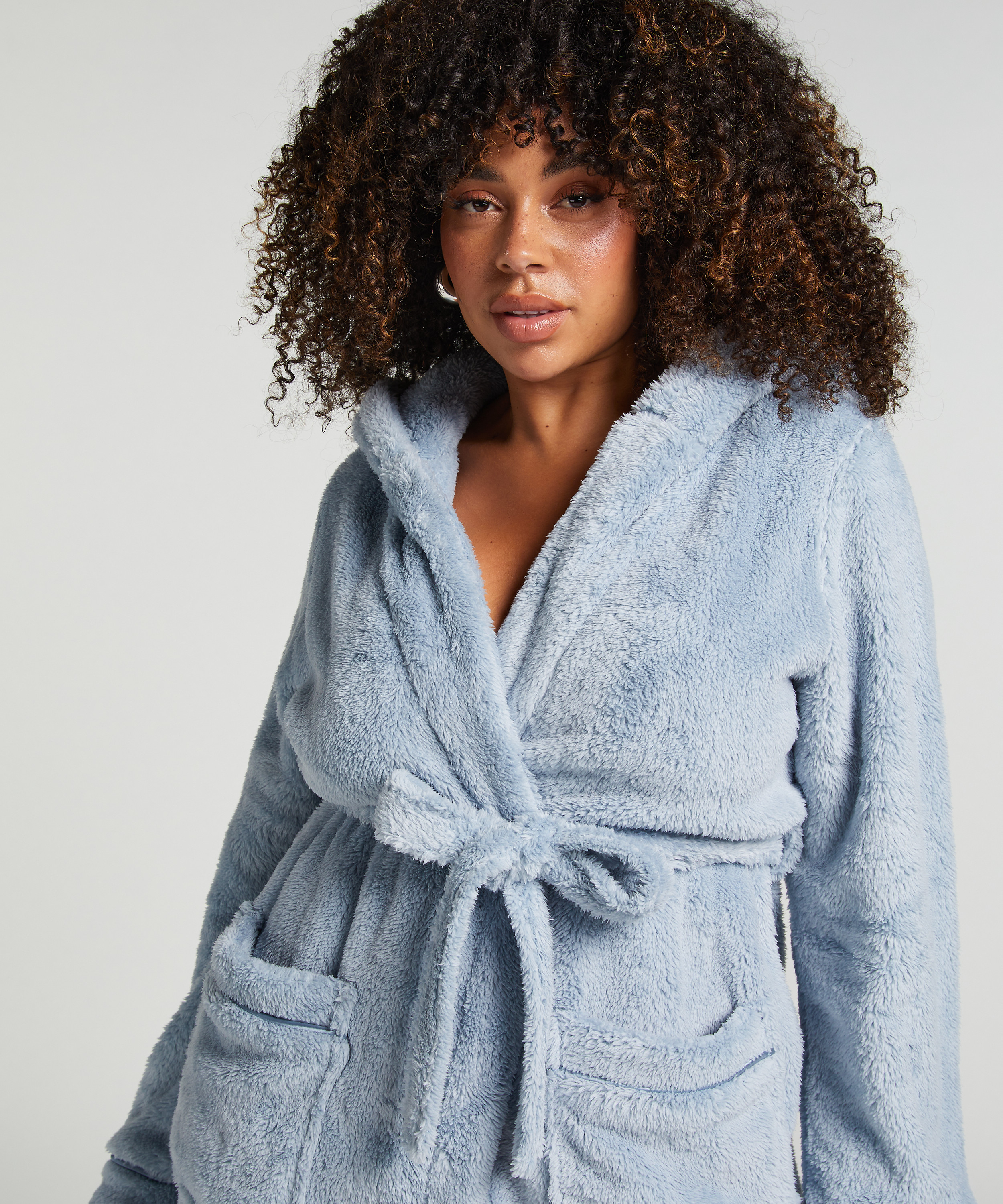 Fleece Bathrobe Short, Niebieski, main