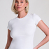 Top piżamowy z prążkowanej tkaniny z kr&oacute;tkimi rękawami i okrągłym dekoltem, Biały