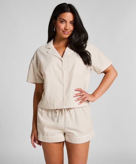 Bluza bawełniana w paski, Beżowy