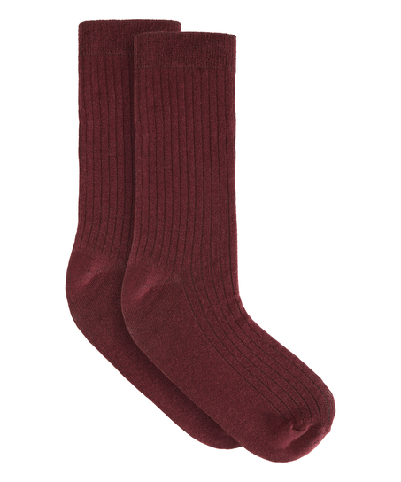 Cashmere Blend Ribbed Socks, Czerwony