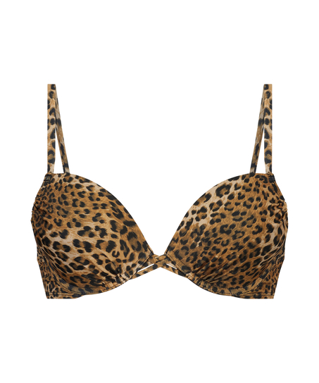 Usztywniany top bikini z fiszbinami Leopard, Brązowy