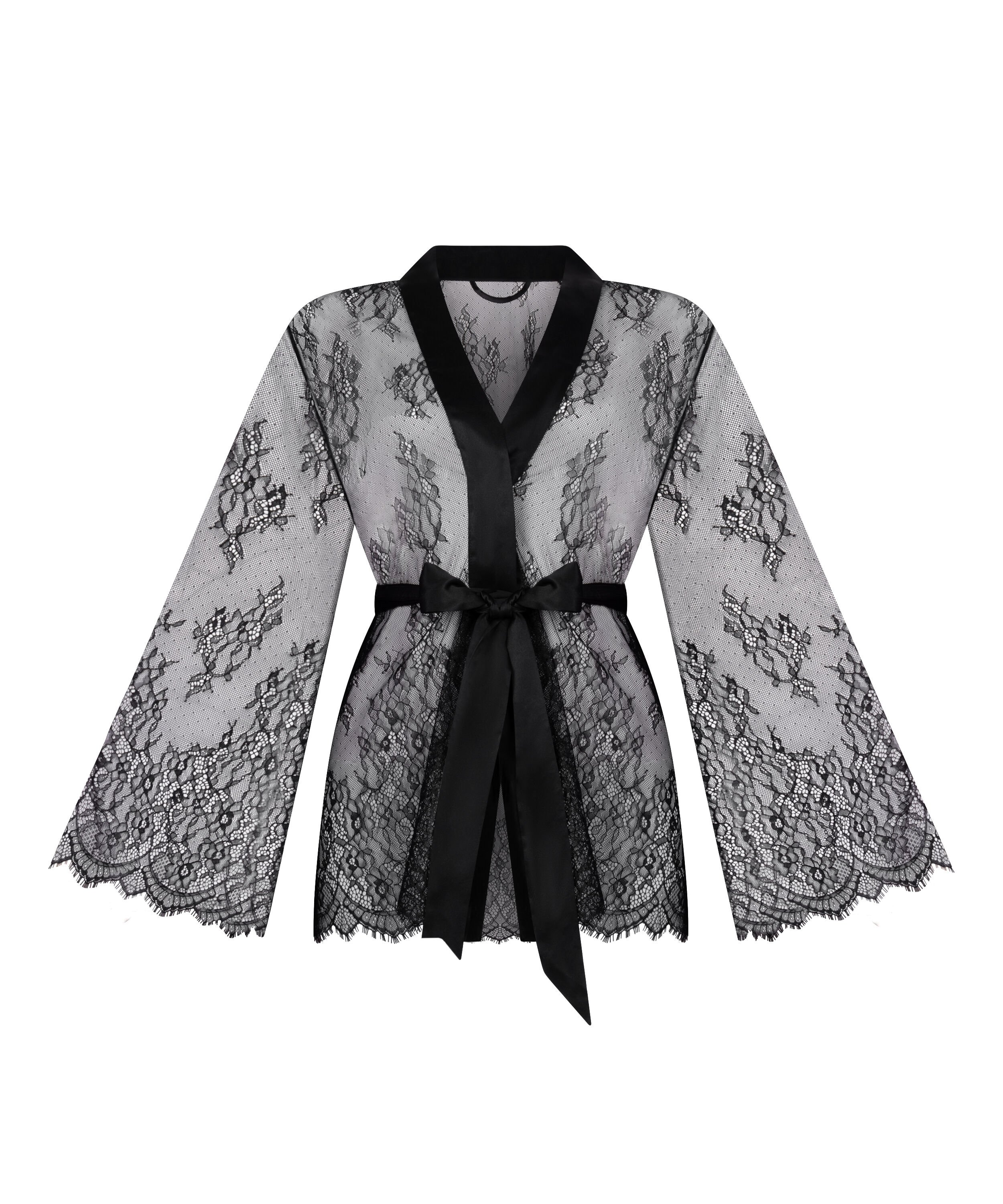 Kimono Allover Lace, Czarny